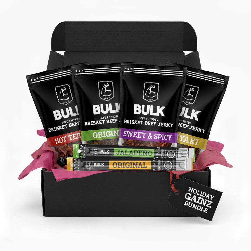 Holiday Gainz Box - Starter Kit 4 All-Natural Brisket Bags 2.25 oz x 2 Meat Sticks 1 oz